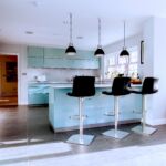 a modern and sleek kitchen in high gloss blue.