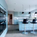 a modern and sleek kitchen in high gloss blue.