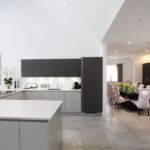 Open plan kitchen diner with ease of acess to Quooker hot tap and Blanco sink to make refeshments on tap for guests when entertaining.